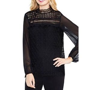 Vince Camuto Mock Neck Geo Lace Top